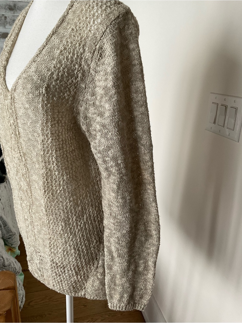 Massimo Dutti Linen Blend Open Knit Sweater Beige XL Spain - Picture 7 of 9